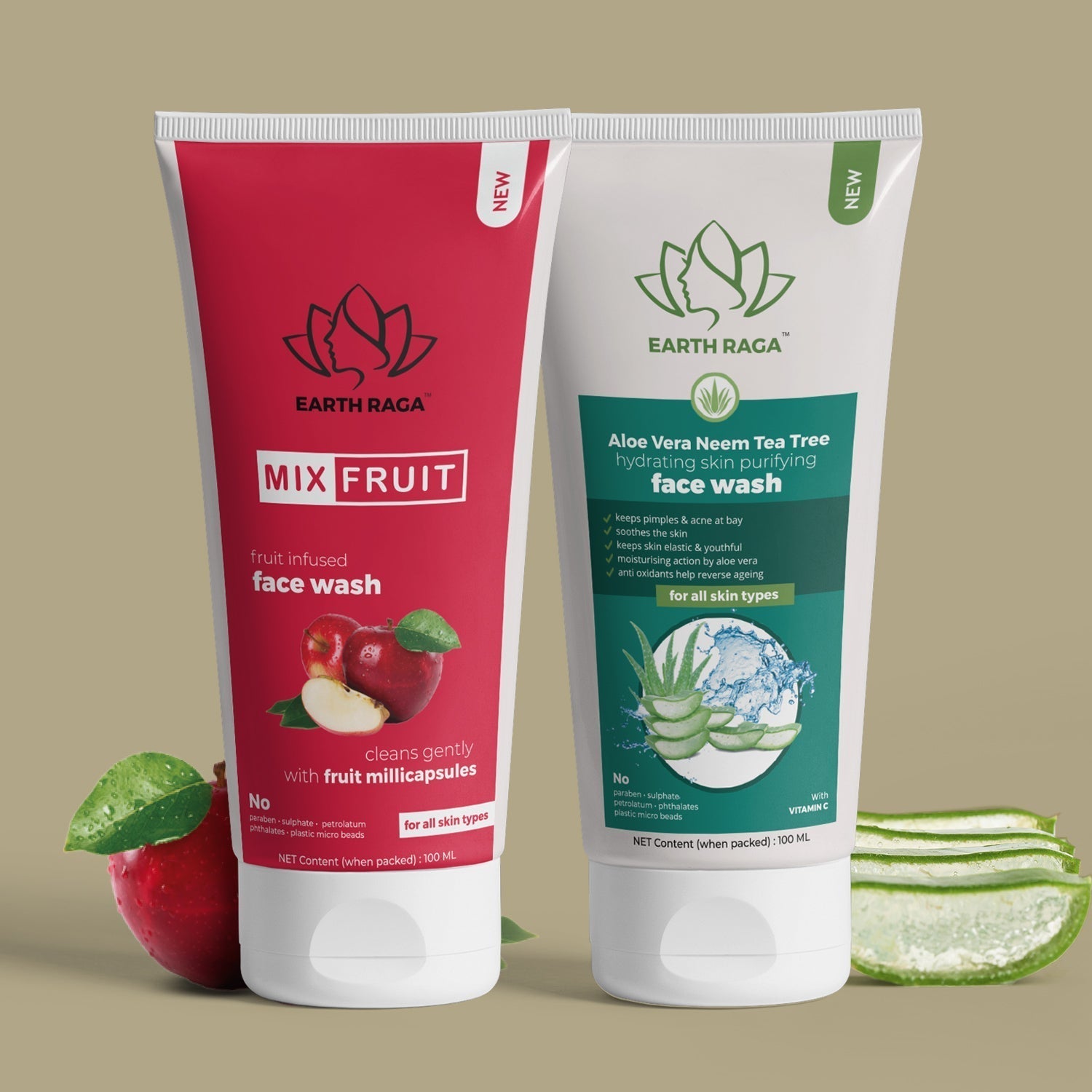 Mix Fruit Skin Brightening - Aloe Vera Neem Tea Tree Face Wash Combo