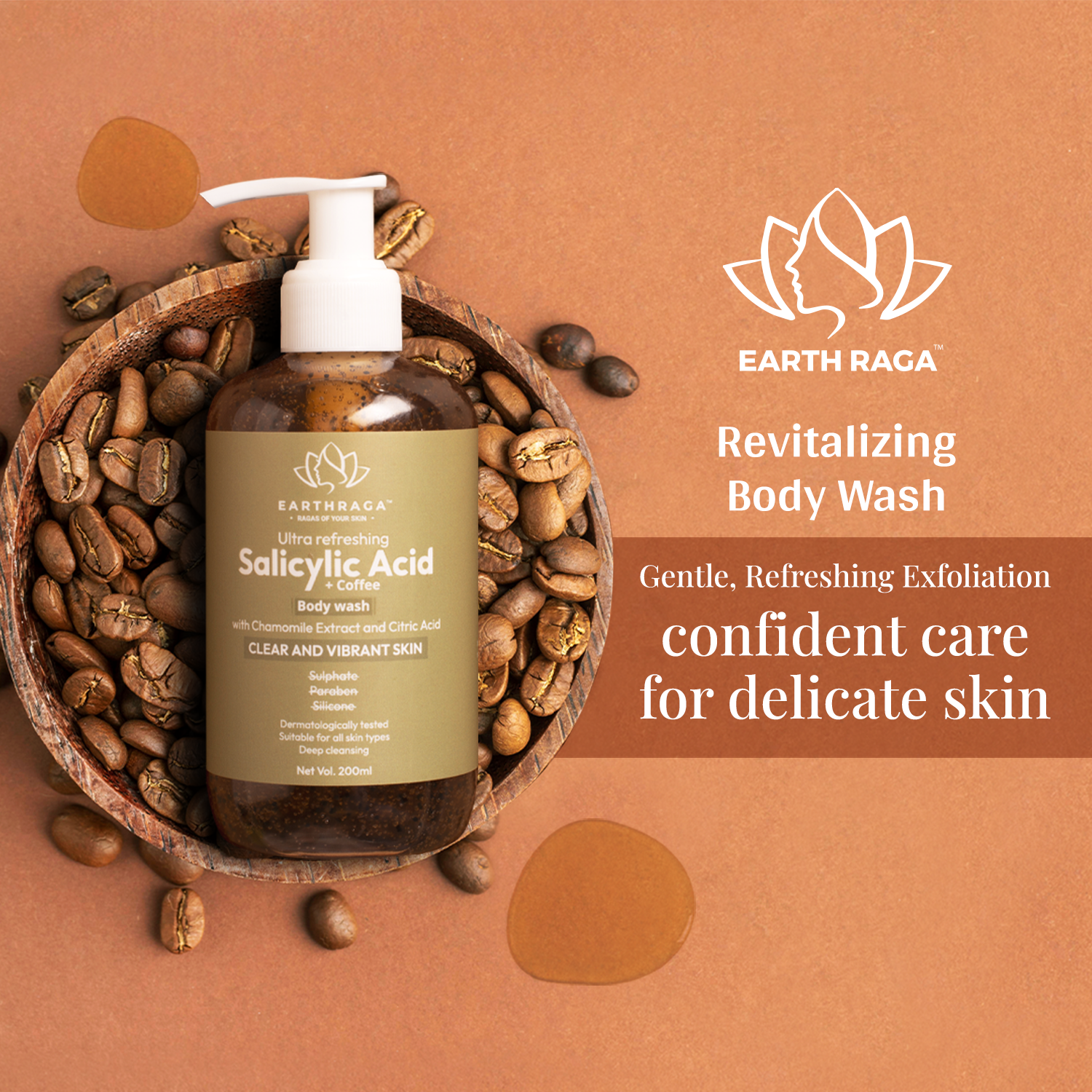 Earthraga Body Wash Combo - HA+Retinol, Vitamin C and Salicylic Acid + Coffee Body Wash  | 200ml X 3