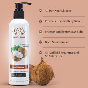 Coconut Body Lotion | Provides Intense Moisturization | Removes Scars & Wrinkles | Anti-Inflammatory | Reduces Redness | 250gms