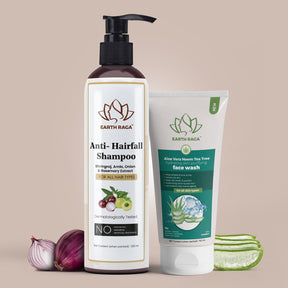 Anti-Hairfall Shampoo and Aloe Vera Neem Tea Tree Face Wash Combo