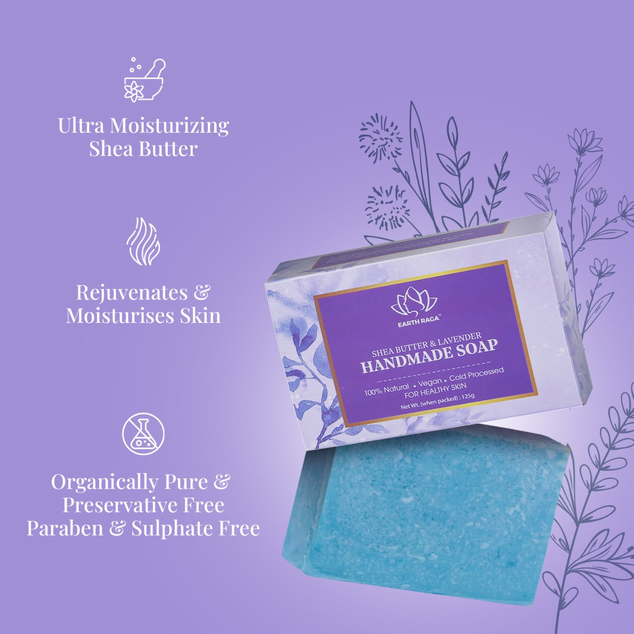 Shea Butter & Lavender Soap | Deeply Moisturizes Skin | Fights Ageing of Skin | Improves Skin Tone | 125gms