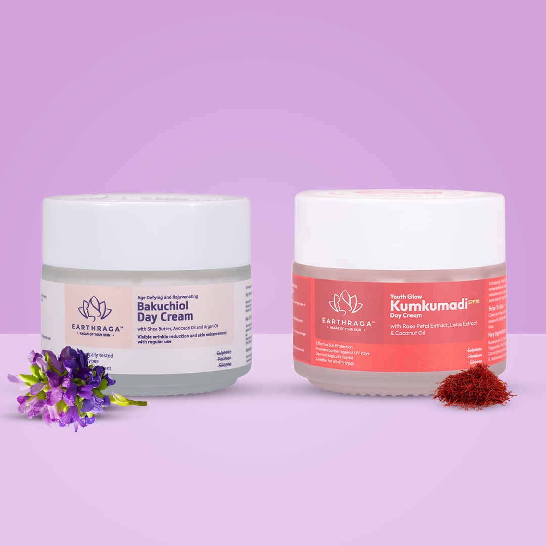 Earthraga Day Cream Combo- Bakuchiol Day Cream + Kumkumadi  Day Cream - use code QR500