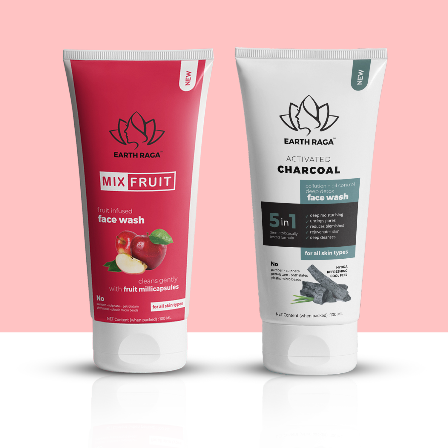 Earthraga Activated Charcoal Facewash and Mix Fruit Facewash combo