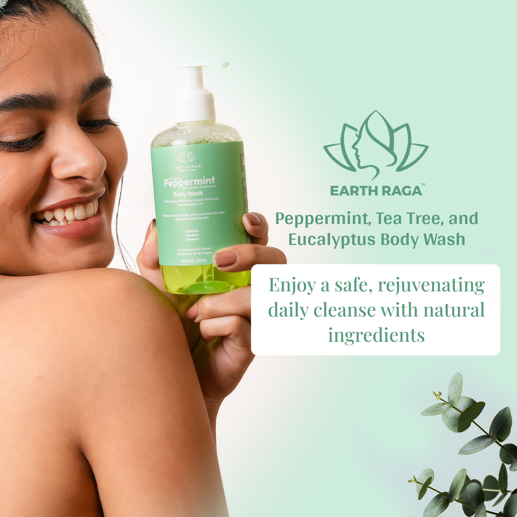 Earthraga Refreshing Peppermint, Tea Tree and Eucalyptus Body Wash |  200 ml