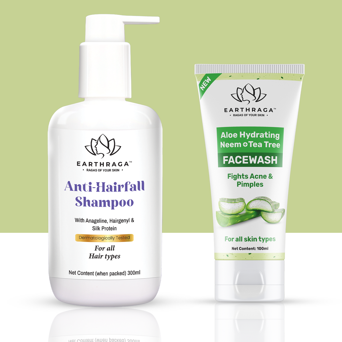 Anti-Hairfall Shampoo and Aloe Vera Neem Tea Tree Face Wash Combo